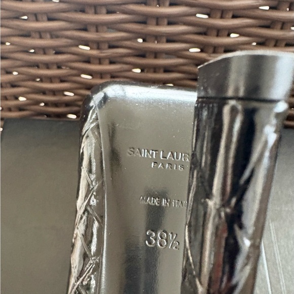 Saint Laurent Black Embossed Heels with Gold Detail - Picture 6 of 7